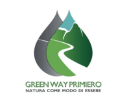 Logo di Green Way Primero con una strada e montagne, slogan: Natura come modo di essere.